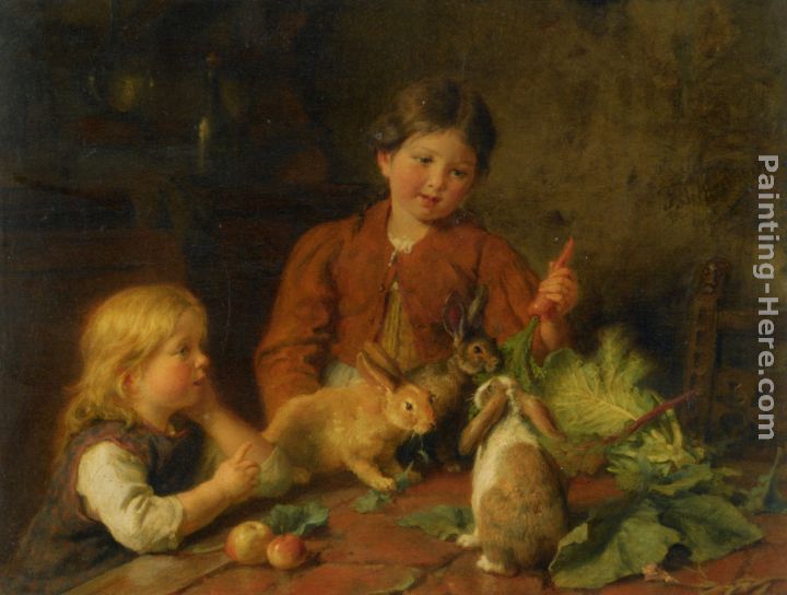 Futterung Der Kaninchen painting - Felix Schlesinger Futterung Der Kaninchen art painting